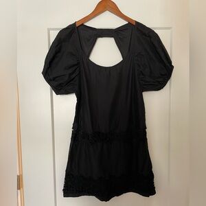 100% Cotton Black Puff Sleeve Dess